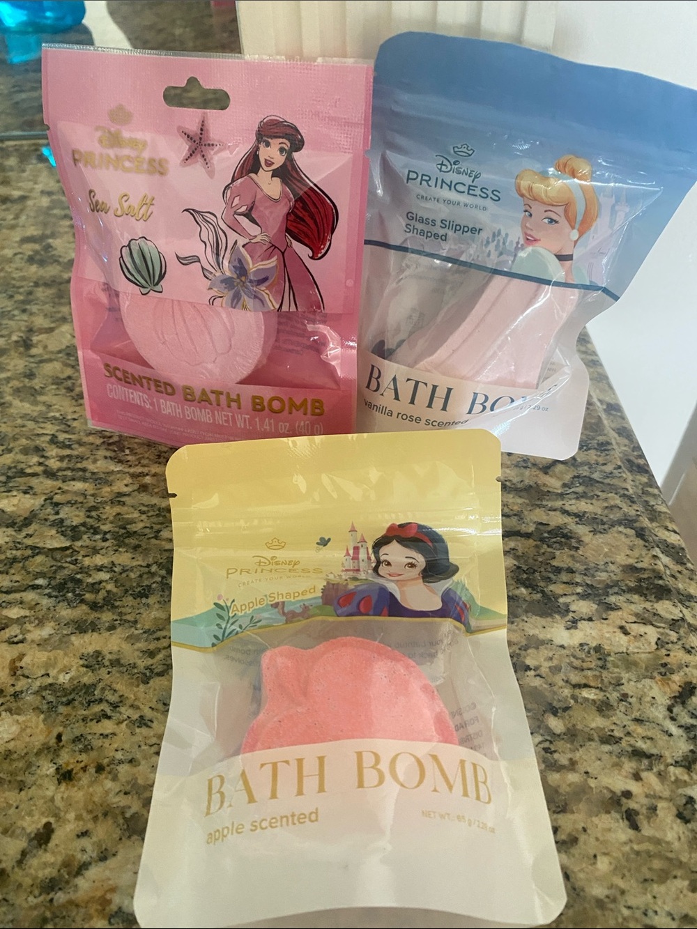 Disney Princess set of 3 scented Bath Bombs apple, vanilla rose & sea salt NWT